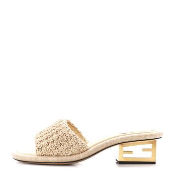 Fendi Raffia Intreccio Baguette 45 Slide Mules Heels Sandals 38.